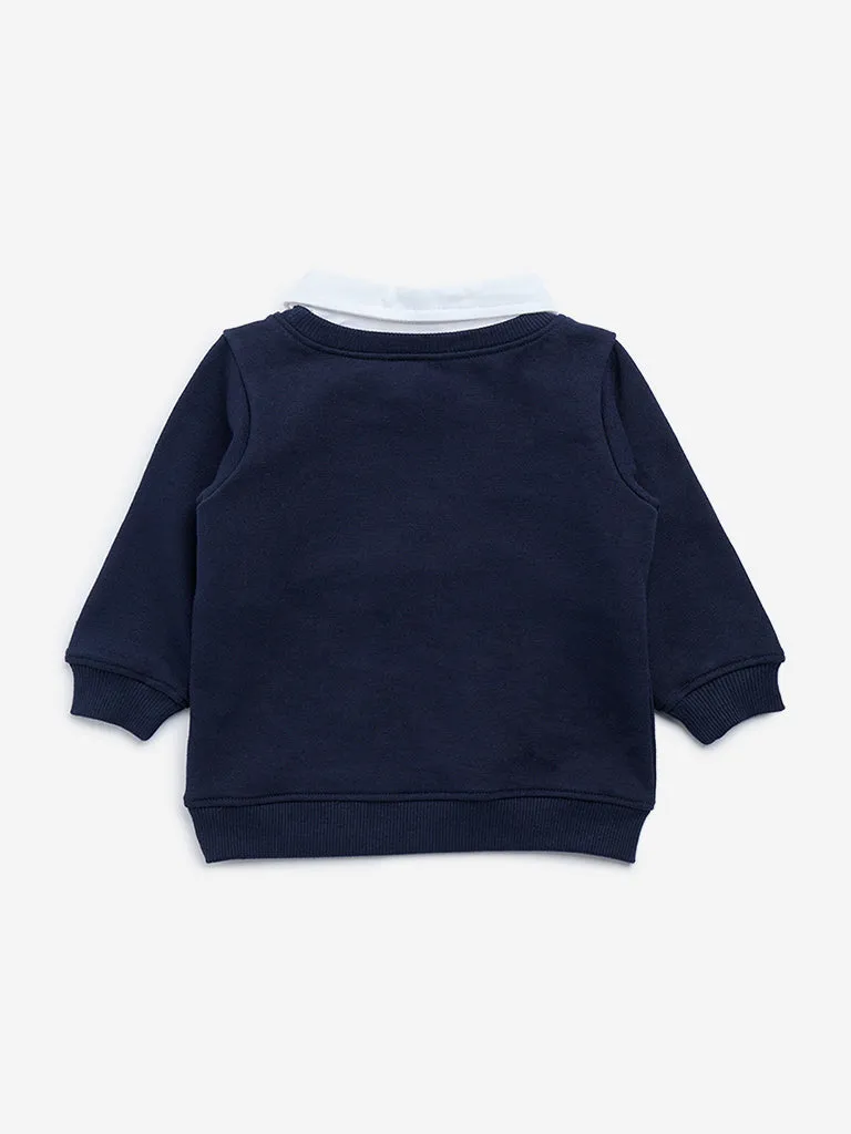 HOP Baby Navy Christmas-Themed Cotton Blend Sweatshirt