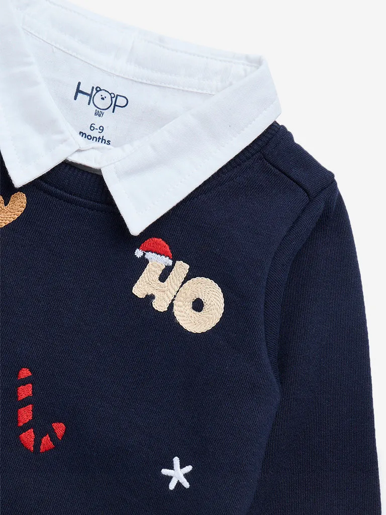 HOP Baby Navy Christmas-Themed Cotton Blend Sweatshirt