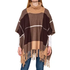 House of Harlow 1960 Women's Mock Neck Plaid Fringed Poncho