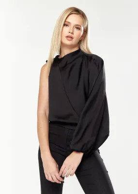 House Of Holland Asymmetric Voluminous Sleeve Top In  Black