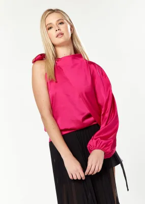 House Of Holland Asymmetric Voluminous Sleeve Top in Pink