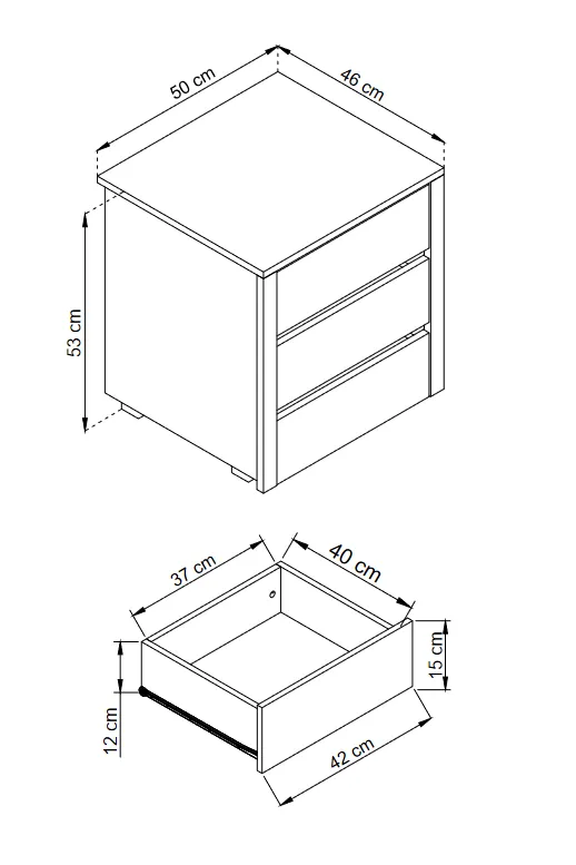 INSERT DRAWS CABINET 50cm WHITE, SONOMA OR GRAPHITE