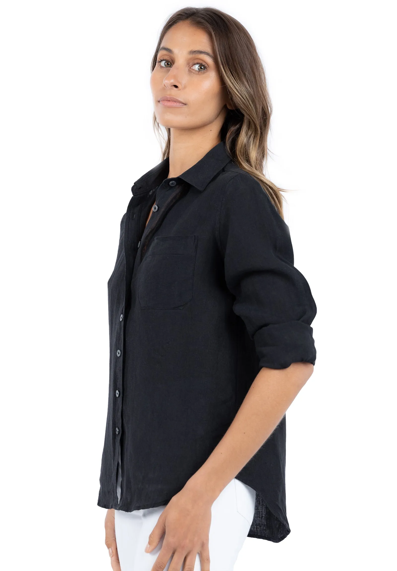 Iris Black Classic fit Linen Shirt