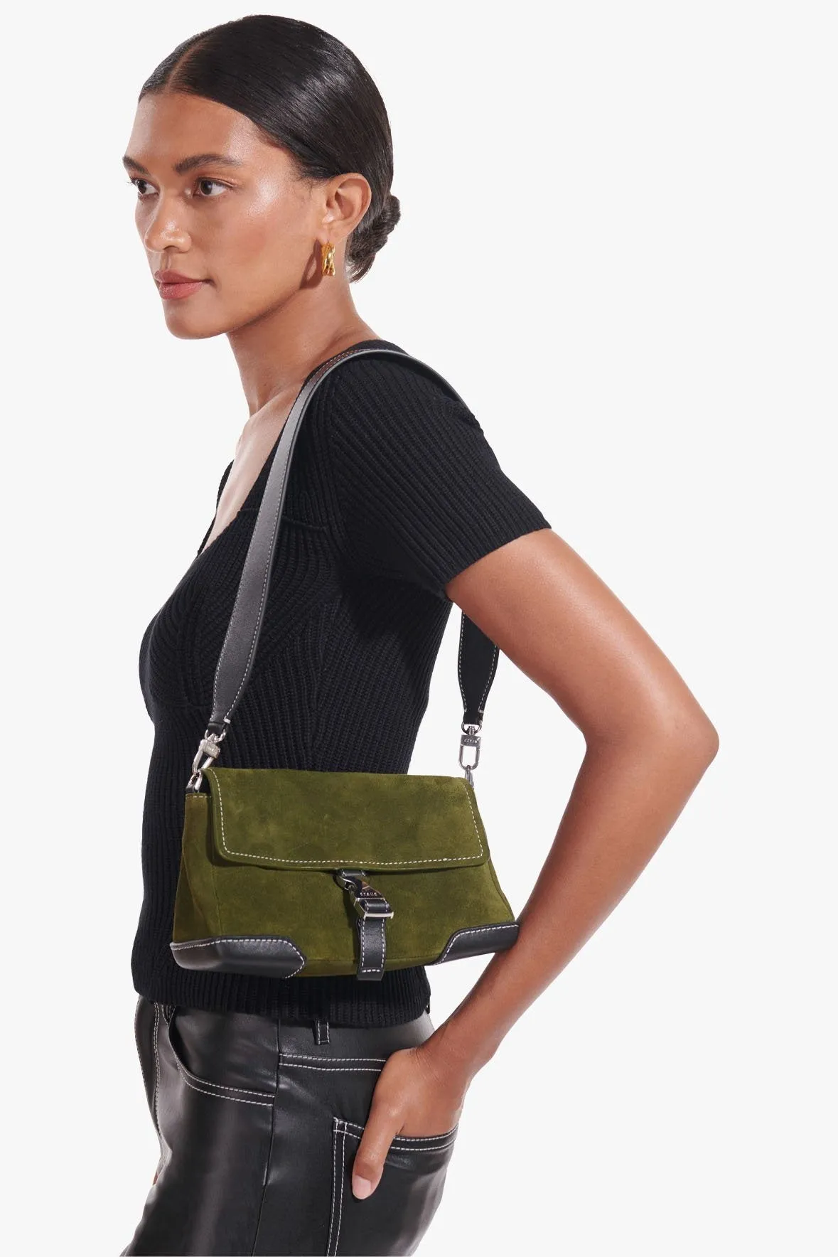 IZZY CONVERTIBLE SHOULDER BAG | OLIVE SUEDE