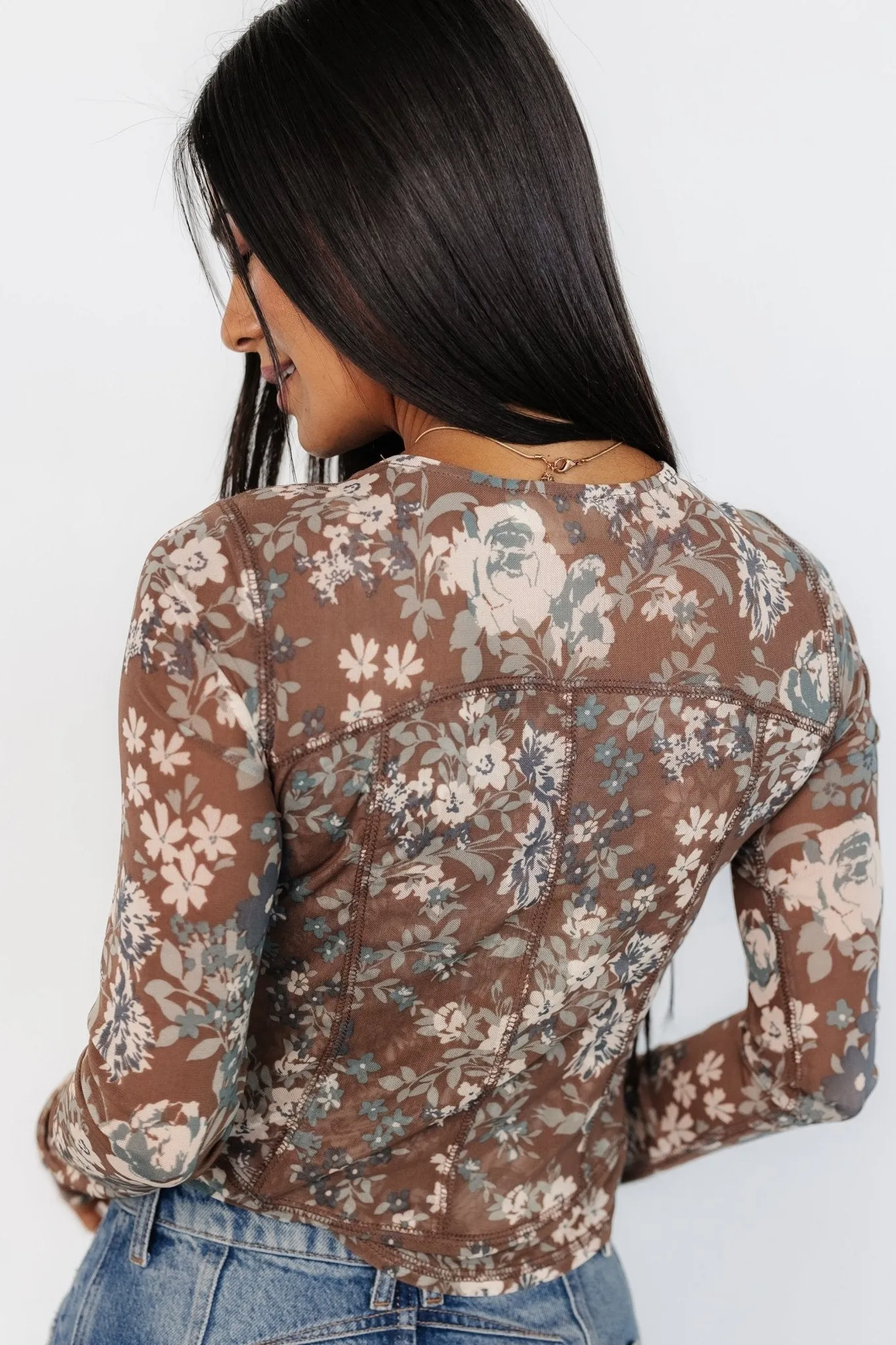 Jaynie Sheer Top | Dusty Brown Floral