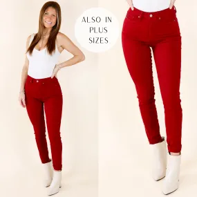 Judy Blue | Around The Block Tummy Control Garment Dyed Skinny Jeans in Maroon (Lots of Sizes)