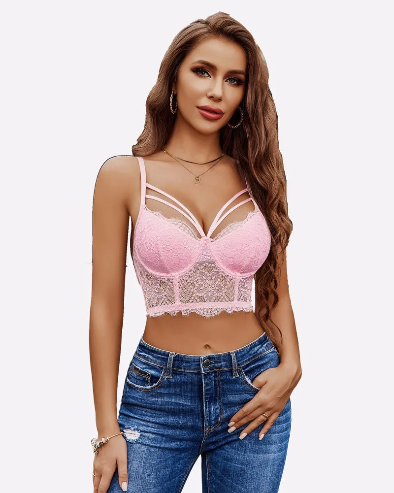 Lace Bustier Tops Two Layer Push Up Bralette