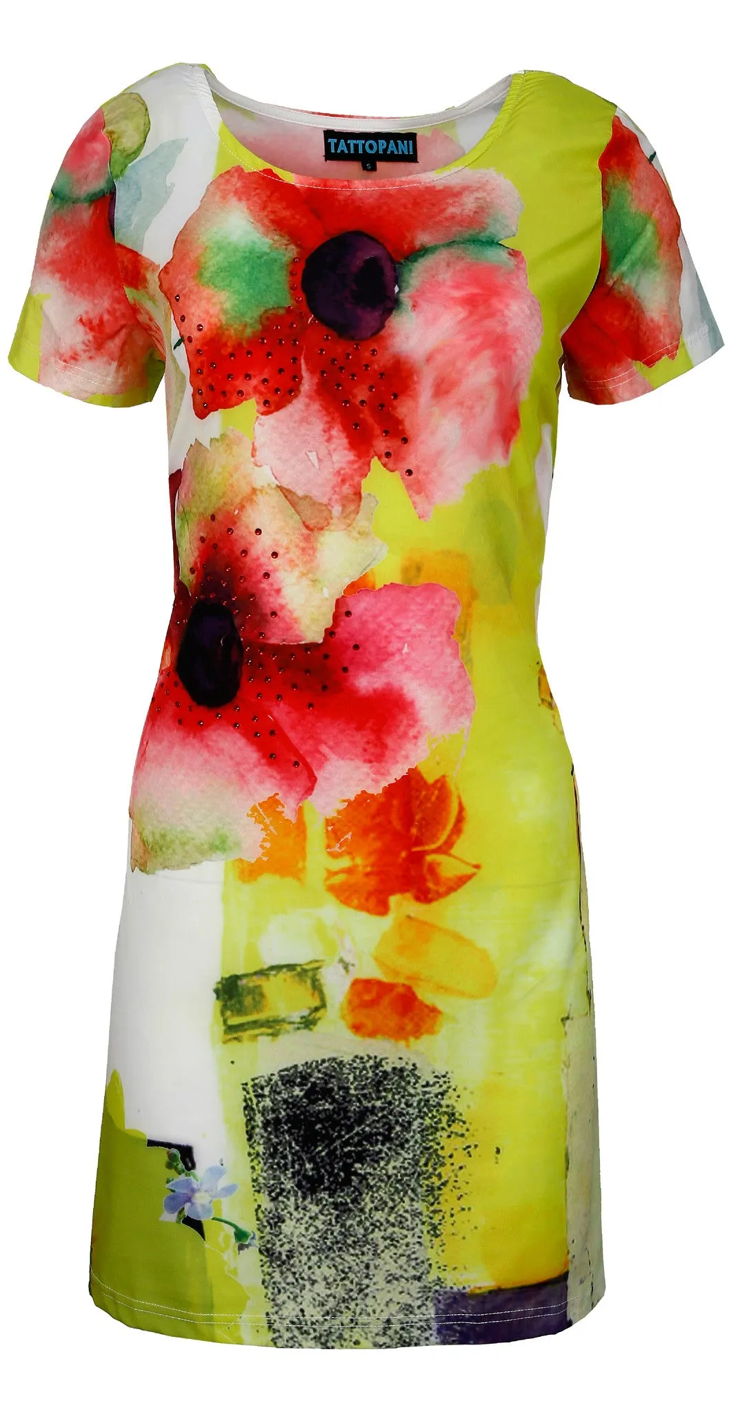 ladies-short-sleeve-dress-with-multicolor-pattern-print-rhinestones-ks-126063