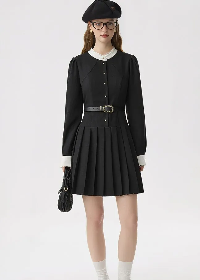 LAYER PLEATED BELT DRESS