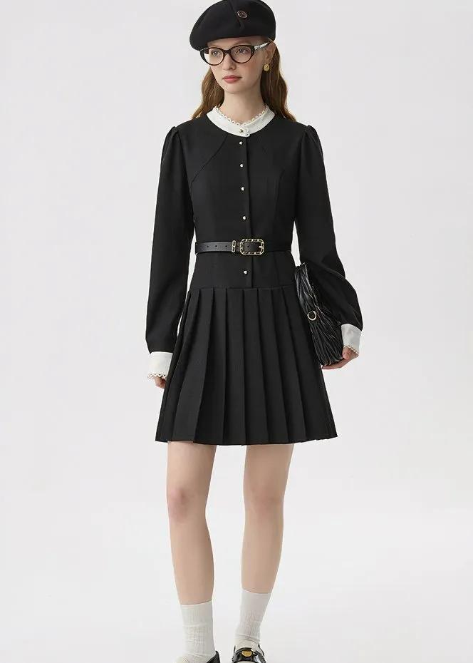 LAYER PLEATED BELT DRESS