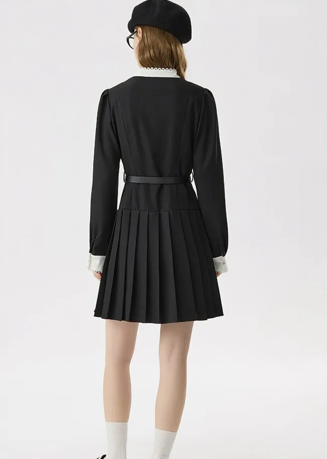 LAYER PLEATED BELT DRESS