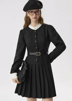 LAYER PLEATED BELT DRESS