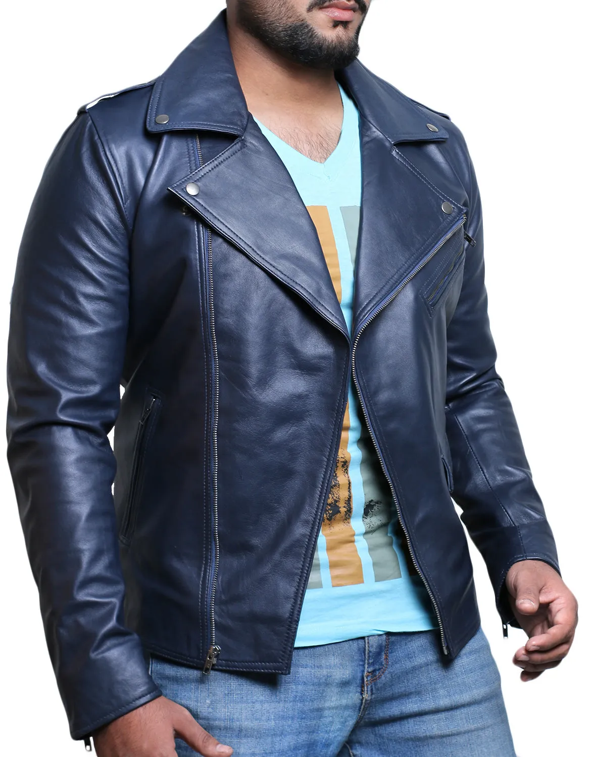 Leather Jackets Hub Mens Genuine Lambskin Leather Jacket (Black, Double Rider Jacket) - 1501009