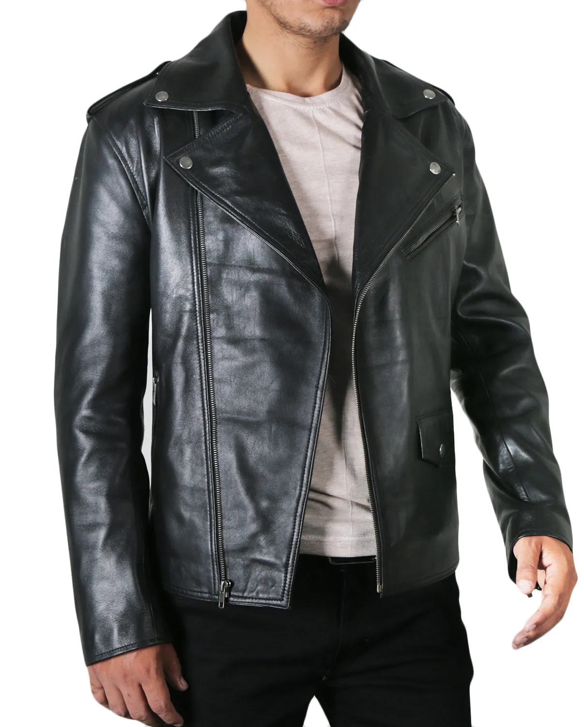 Leather Jackets Hub Mens Genuine Lambskin Leather Jacket (Black, Double Rider Jacket) - 1501009