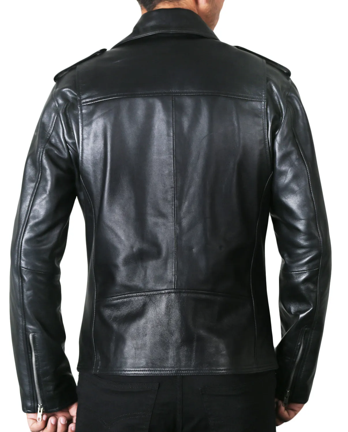 Leather Jackets Hub Mens Genuine Lambskin Leather Jacket (Black, Double Rider Jacket) - 1501009