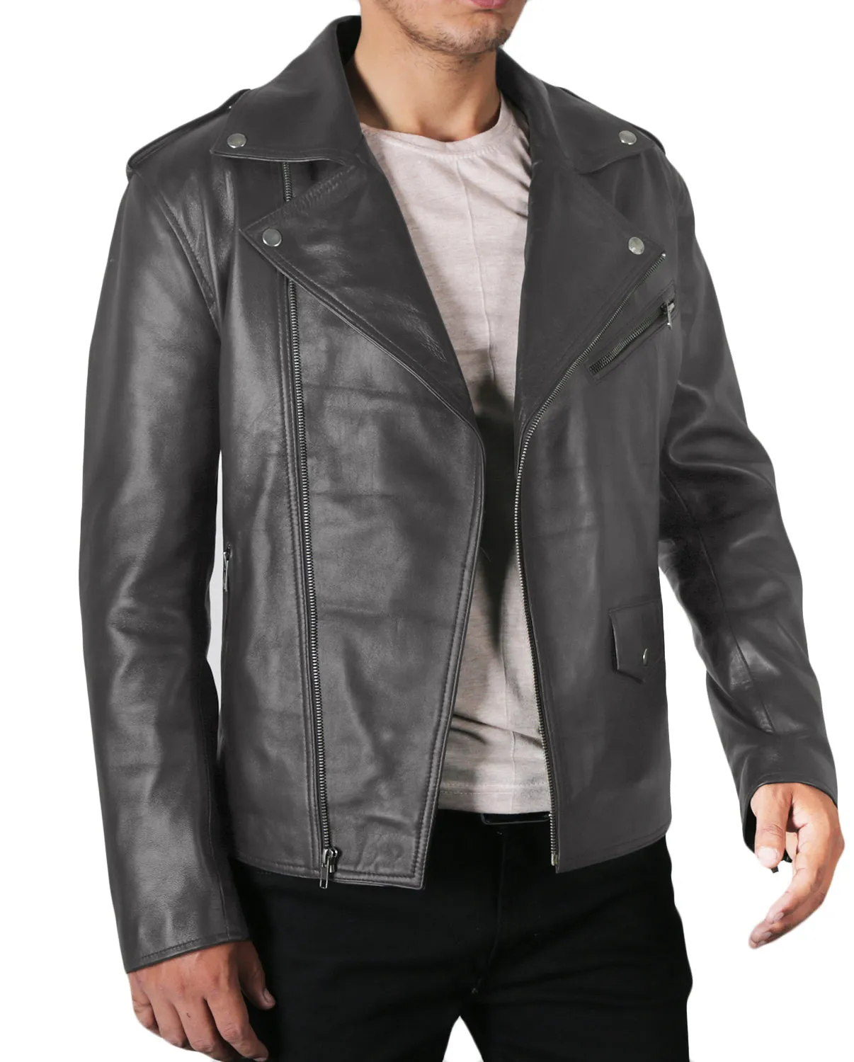 Leather Jackets Hub Mens Genuine Lambskin Leather Jacket (Black, Double Rider Jacket) - 1501009