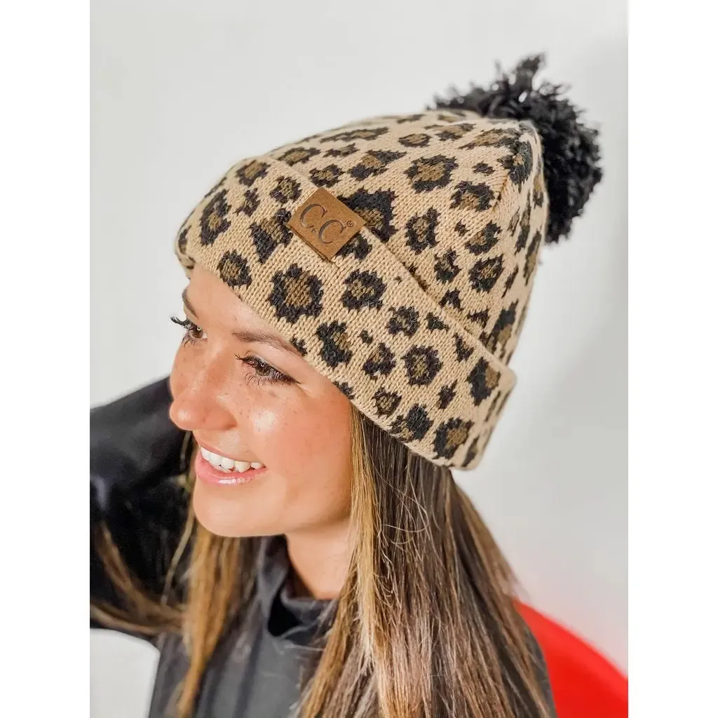 Leopard Print Matching Cuff Beanie