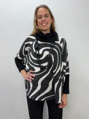 Long Sleeve Swirls Cowl Neck Poncho