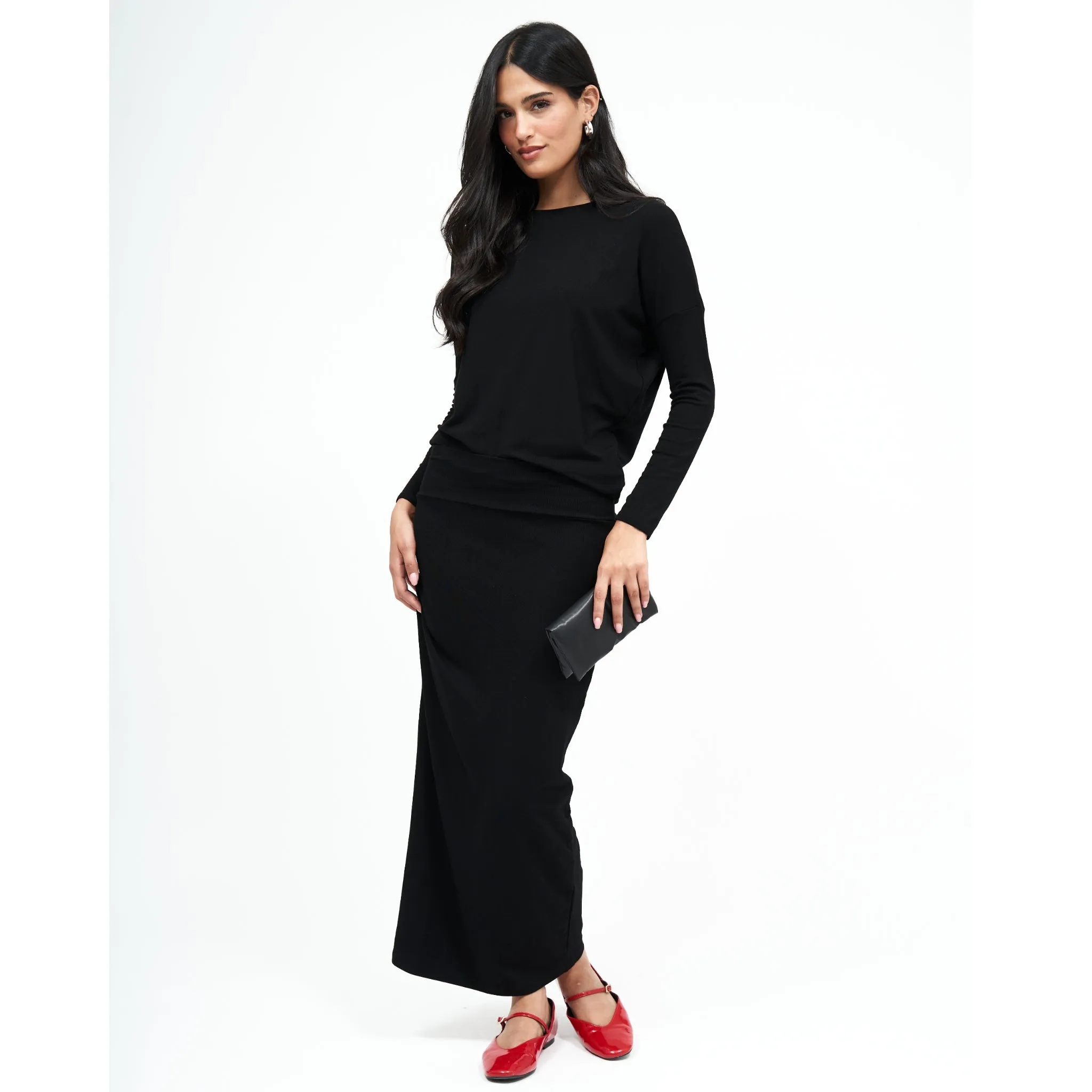 Maxi Black Basic Pencil Skirt by Daniella Faye