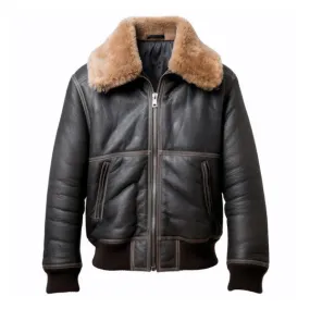 Men's Aviation Black Faux Shearling Side Pockets Bomber Jacket