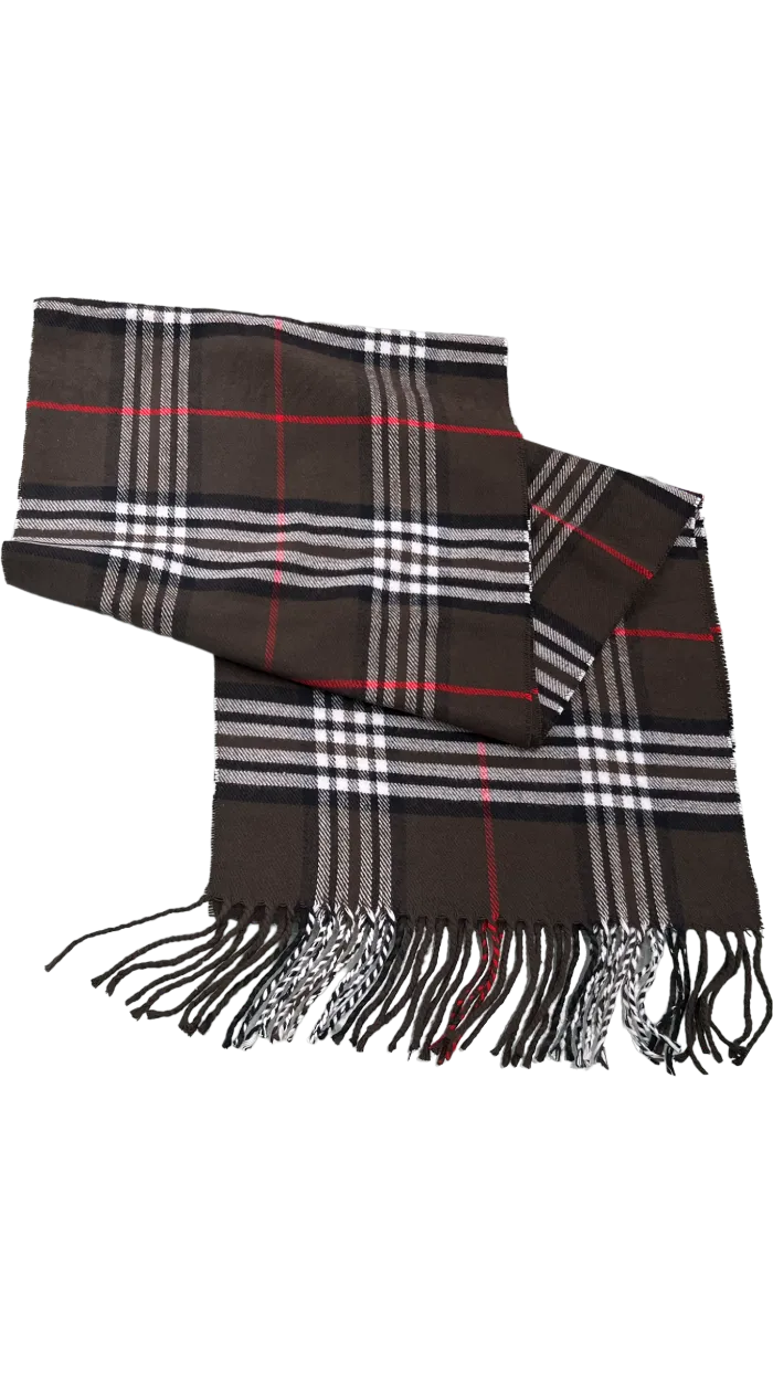 Men's Brown Fashion Design Plaid Scarf Wool Cashmere