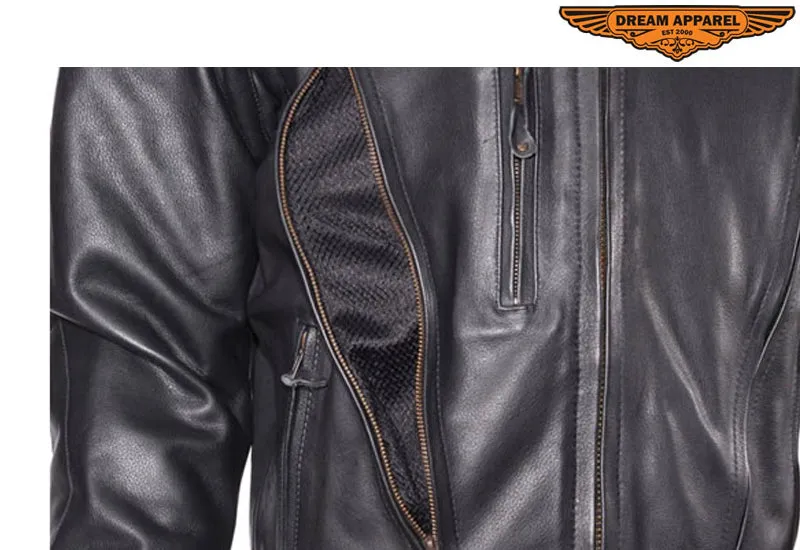 Mens Leather Motorcycle Jacket with Z/o Lining