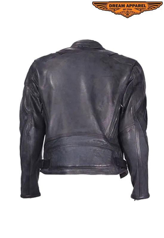 Mens Leather Racer Jacket With Racer Collar