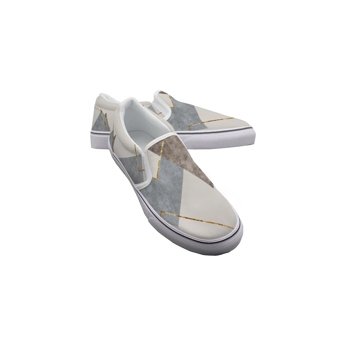 Men's Slip On Sneakers blue gray and beige  print 77