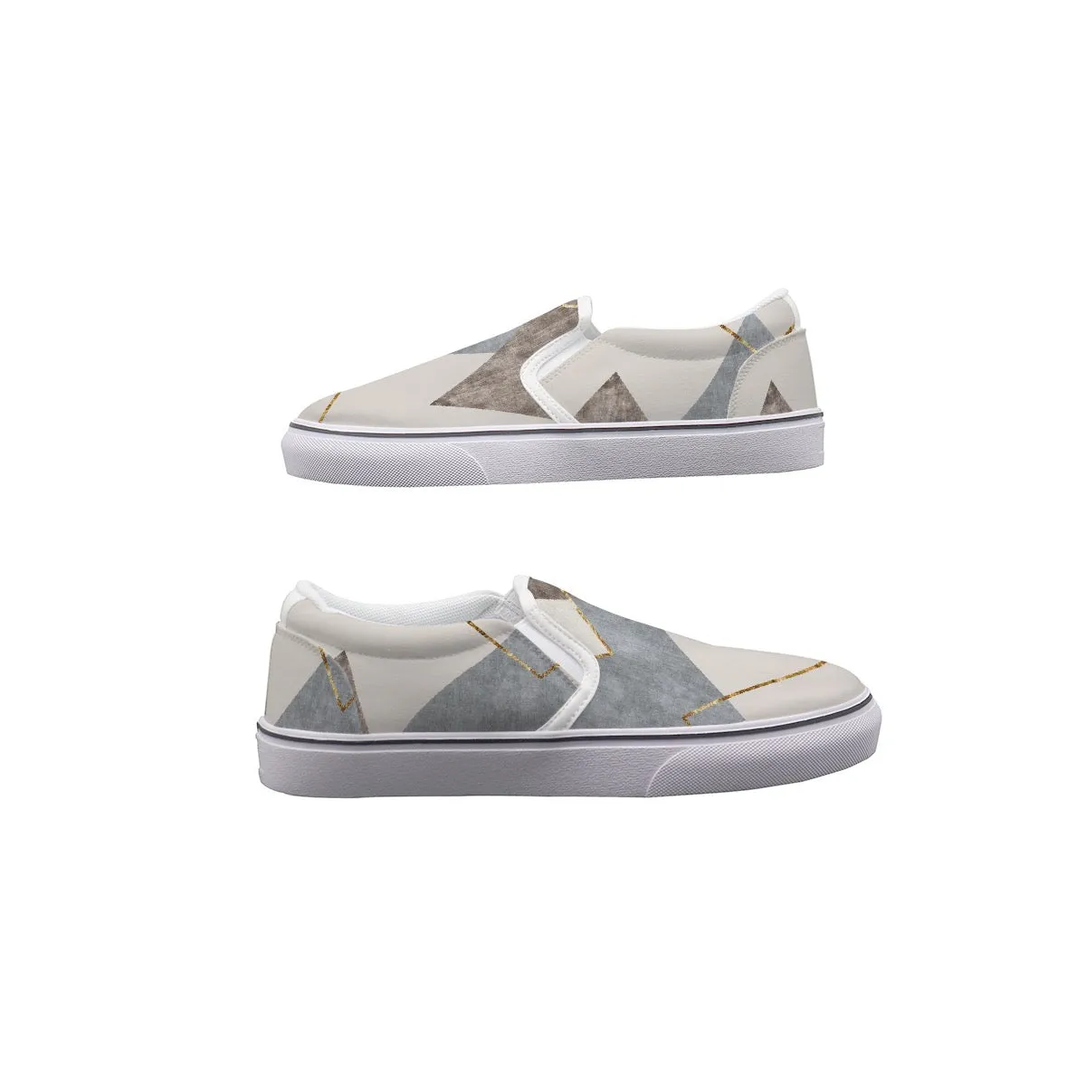 Men's Slip On Sneakers blue gray and beige  print 77