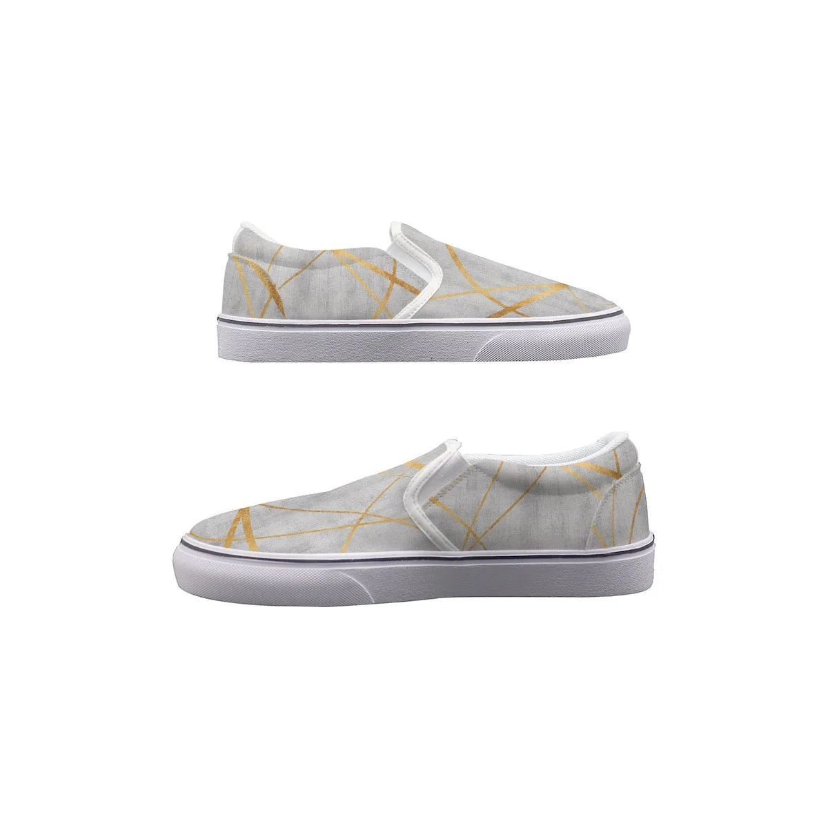 Men's Slip On Sneakers gray and gold  print 73