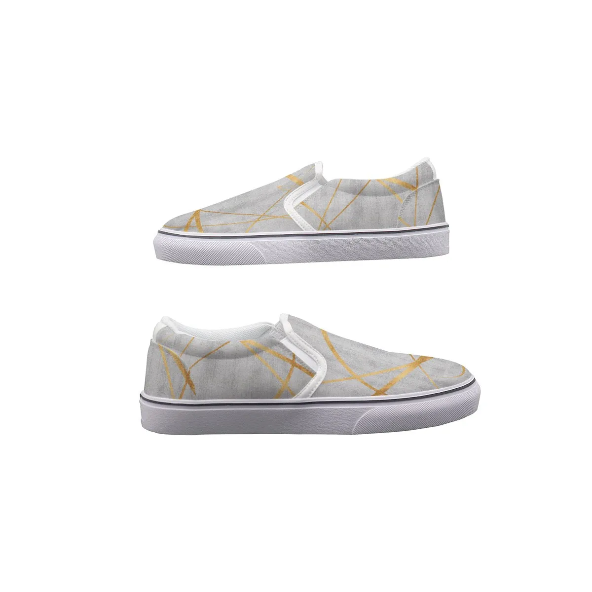 Men's Slip On Sneakers gray and gold  print 73