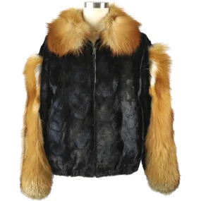 Mink Jacket w/Red Fox Collar and Sleeves - Black/Red Fox