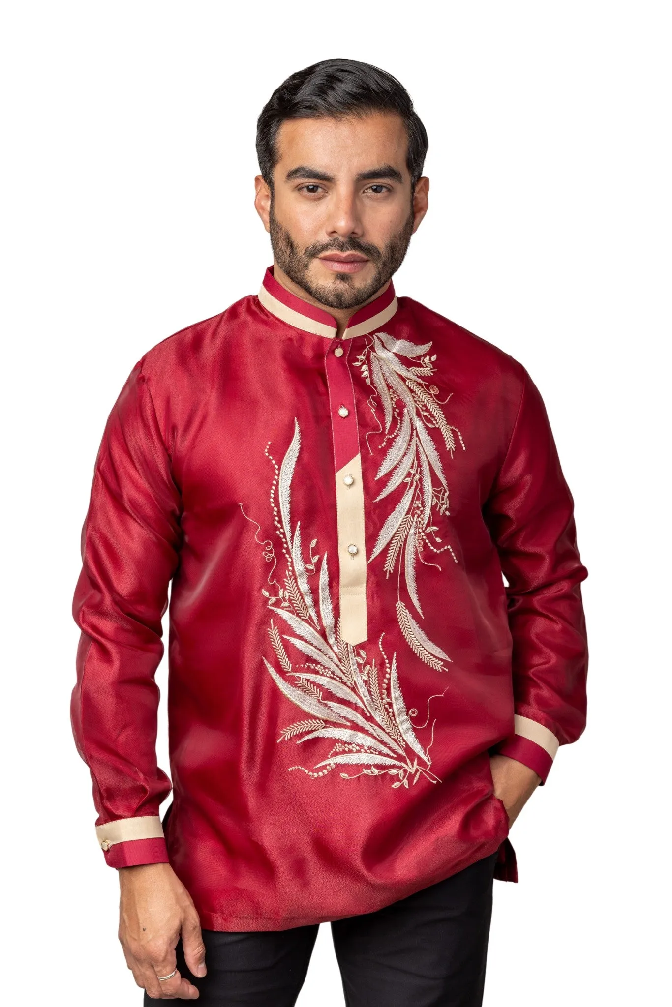 MO39 - Organza Barong Tagalog with Lining Maroon