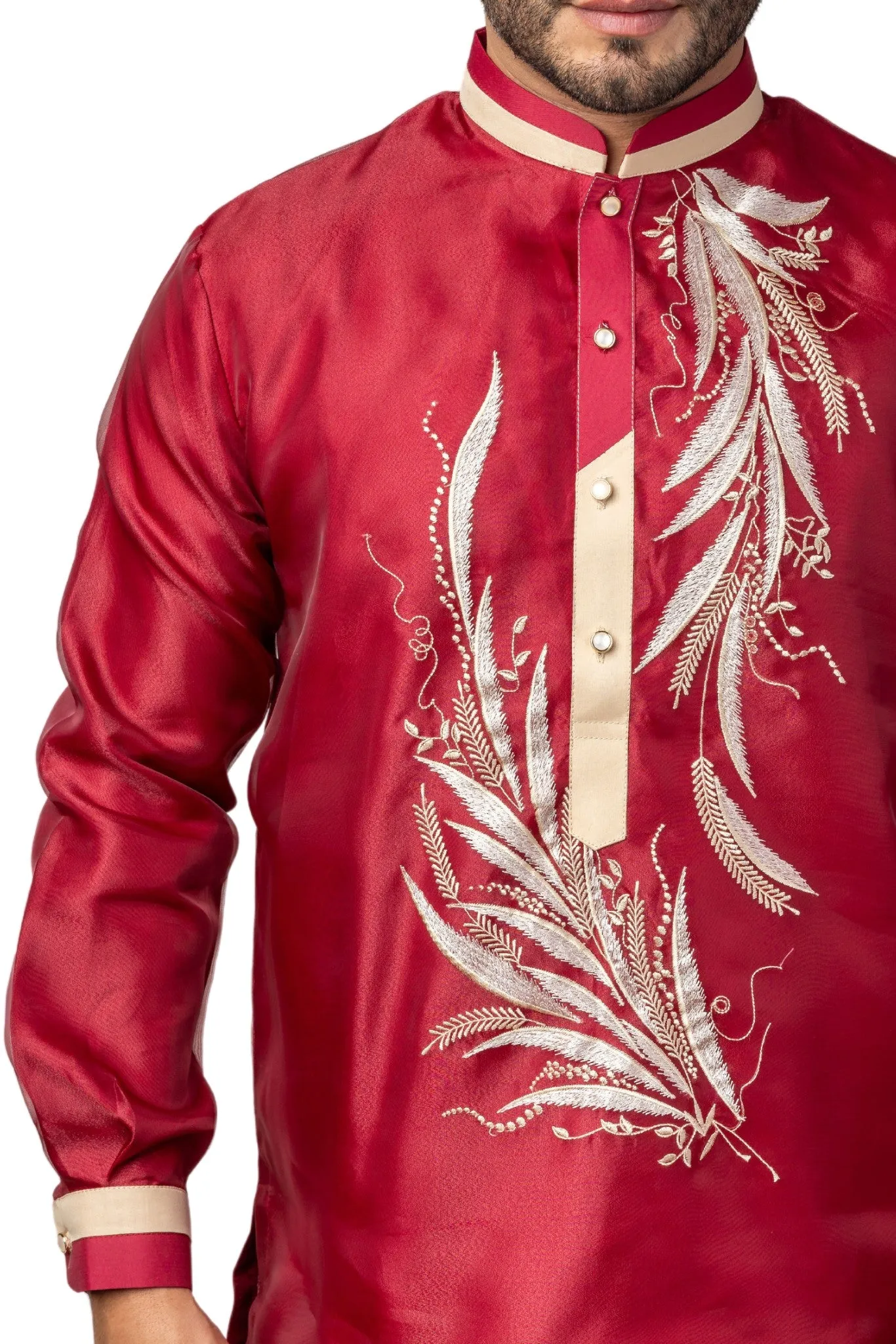 MO39 - Organza Barong Tagalog with Lining Maroon