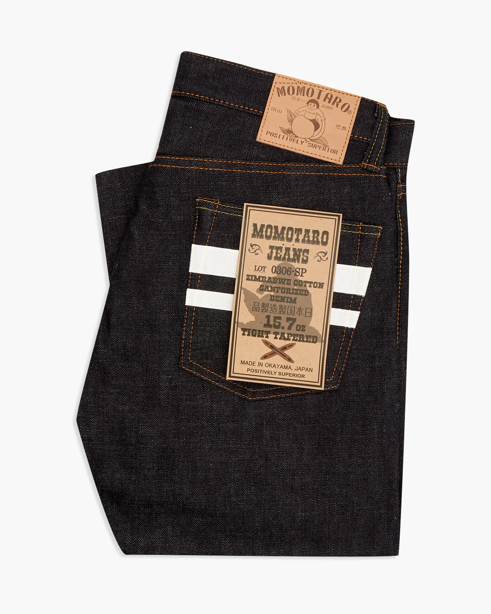 Momotaro 0306-SP Tight Tapered Mens Jeans - 15.7oz Zimbabwe Cotton Selvedge Denim / Indigo-GTB Stripe