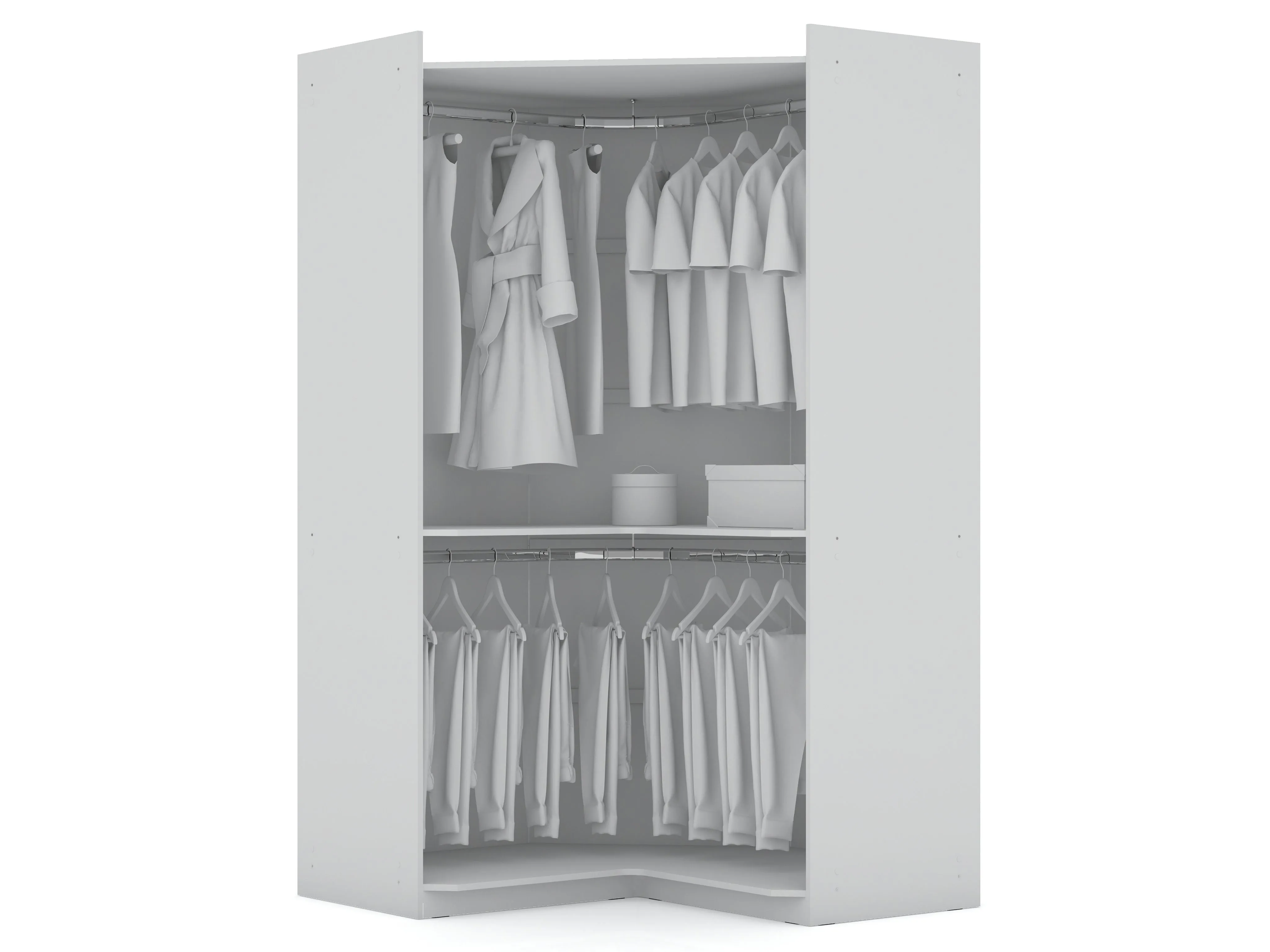 Mulberry 2.0 Semi Open 3 Sectional Modern Wardrobe Corner Closet with 4 Drawers - Set of 3 in White