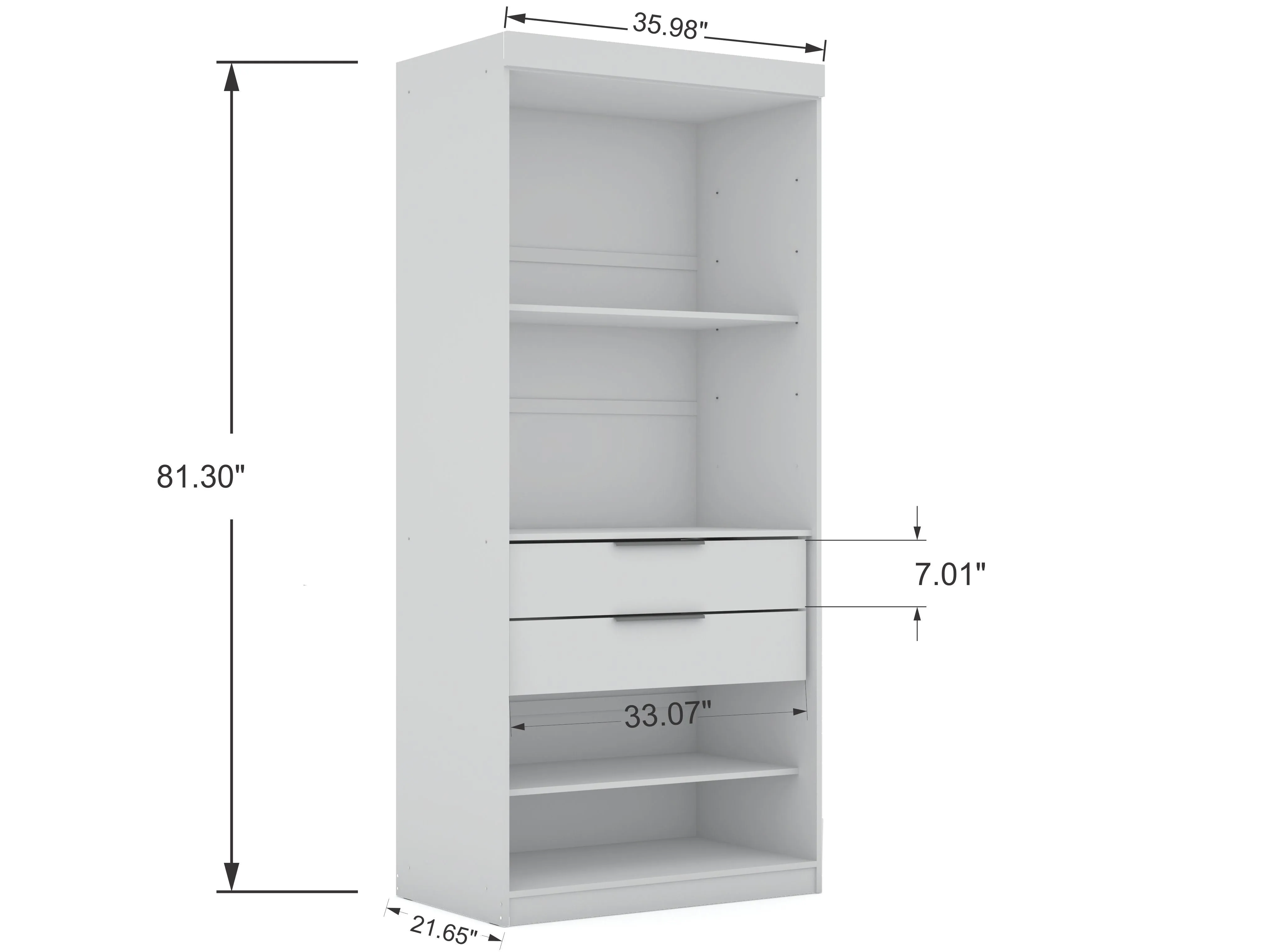 Mulberry 2.0 Semi Open 3 Sectional Modern Wardrobe Corner Closet with 4 Drawers - Set of 3 in White