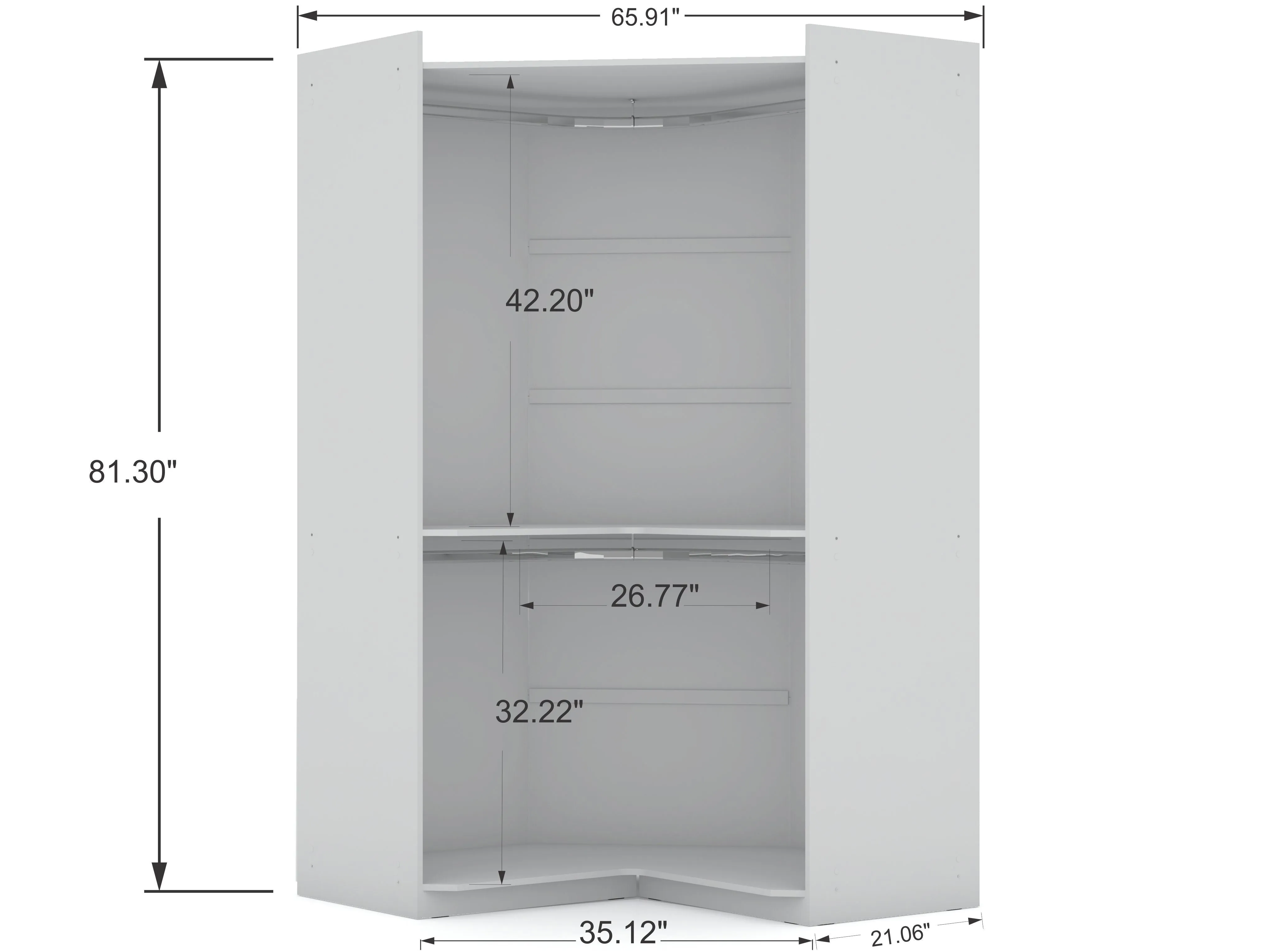 Mulberry 2.0 Semi Open 3 Sectional Modern Wardrobe Corner Closet with 4 Drawers - Set of 3 in White