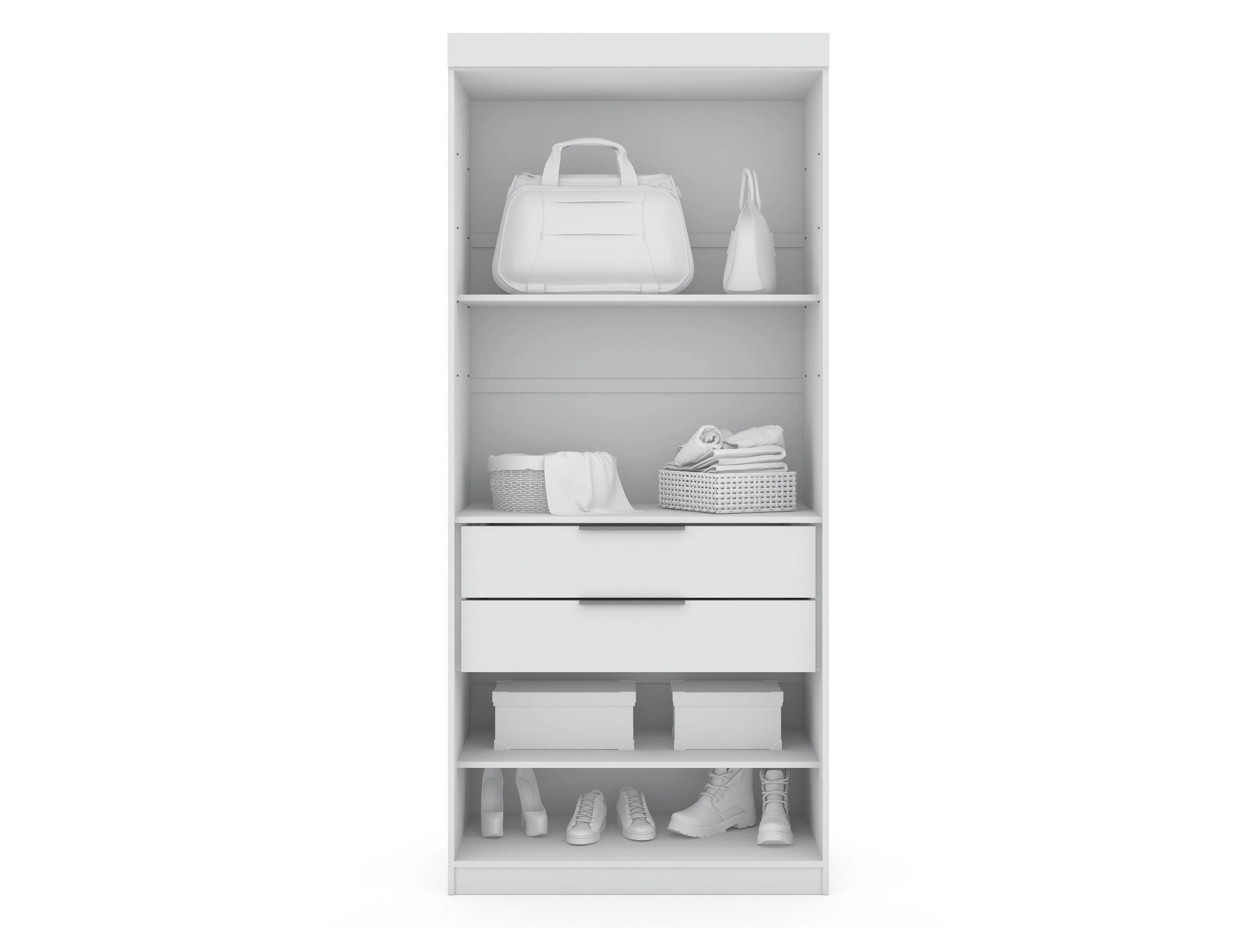 Mulberry 2.0 Semi Open 3 Sectional Modern Wardrobe Corner Closet with 4 Drawers - Set of 3 in White