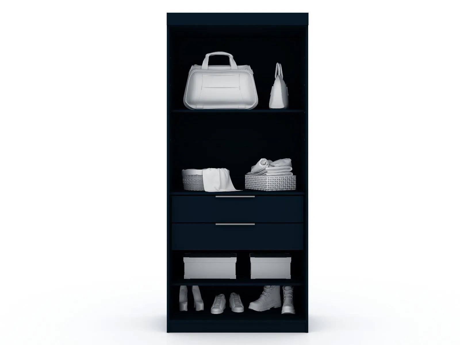 Mulberry 3.0 Sectional Modern Corner Wardrobe Closet with 2 Drawers - Set of 2 in Tatiana Midnight Blue