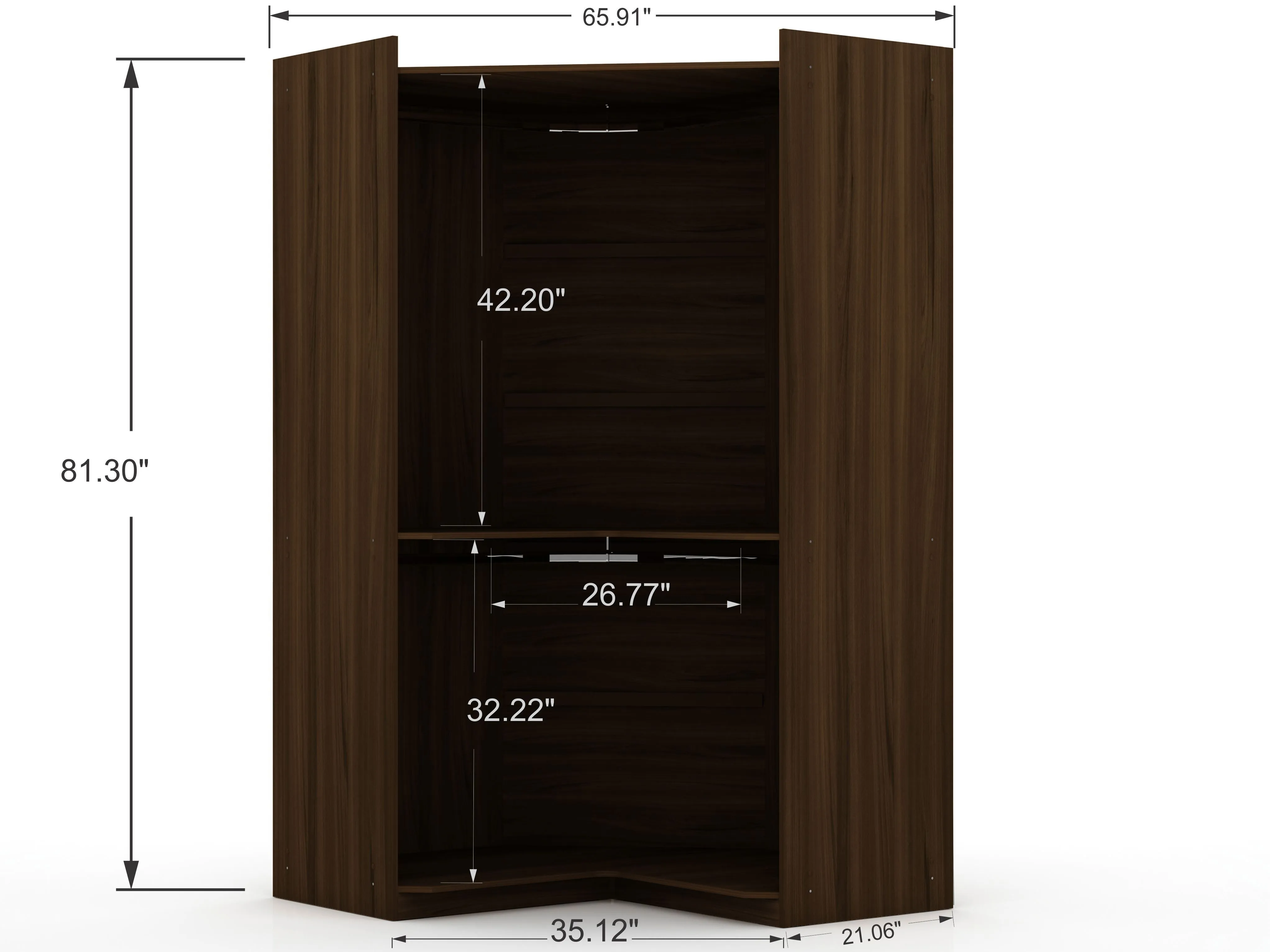 Mulberry 3.0 Sectional Modern Wardrobe Corner Closet with 4 Drawers - Set of 3 in Brown