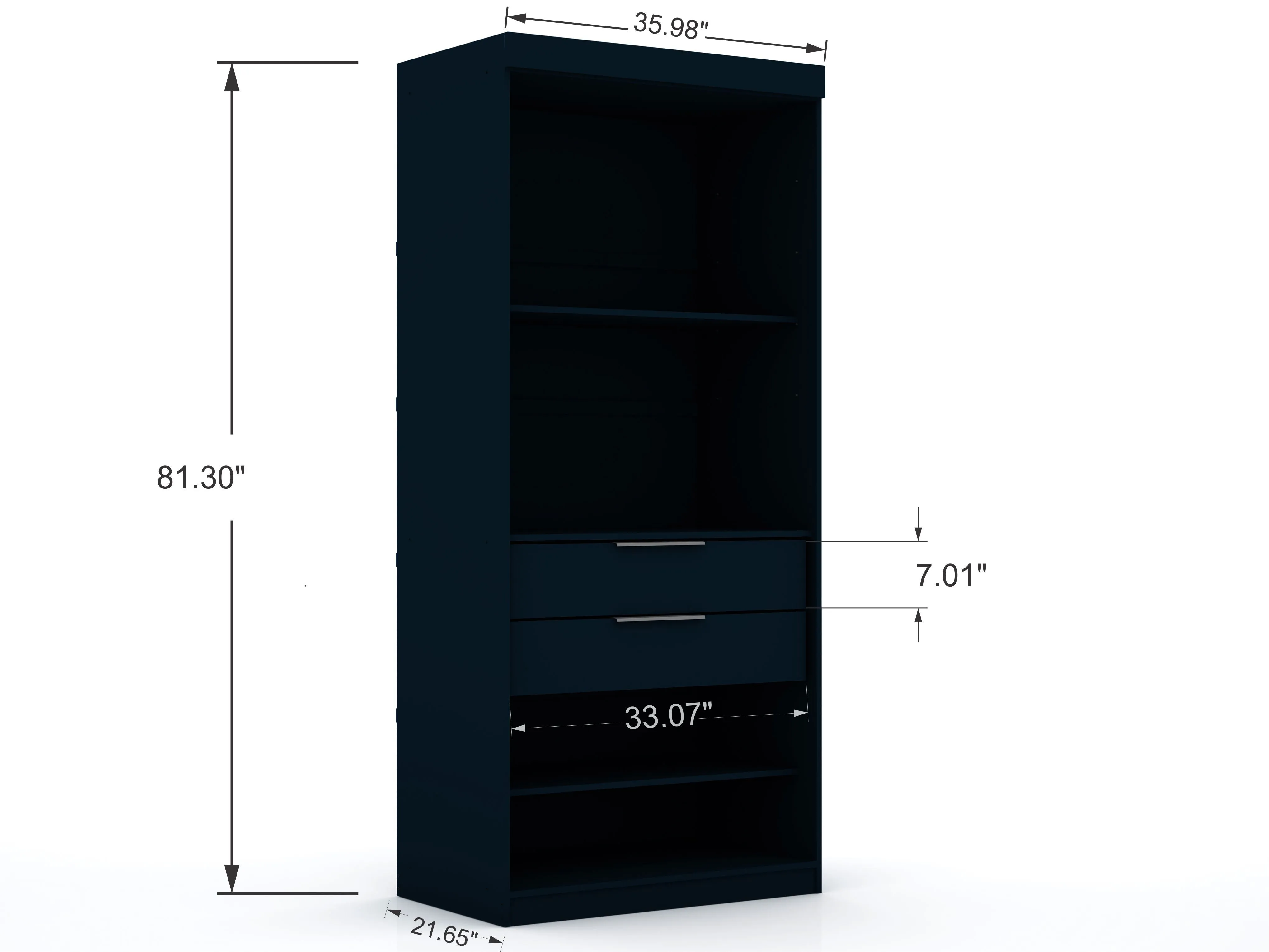 Mulberry Open 3 Sectional Modern Wardrobe Corner Closet with 4 Drawers - Set of 3 in Tatiana Midnight Blue