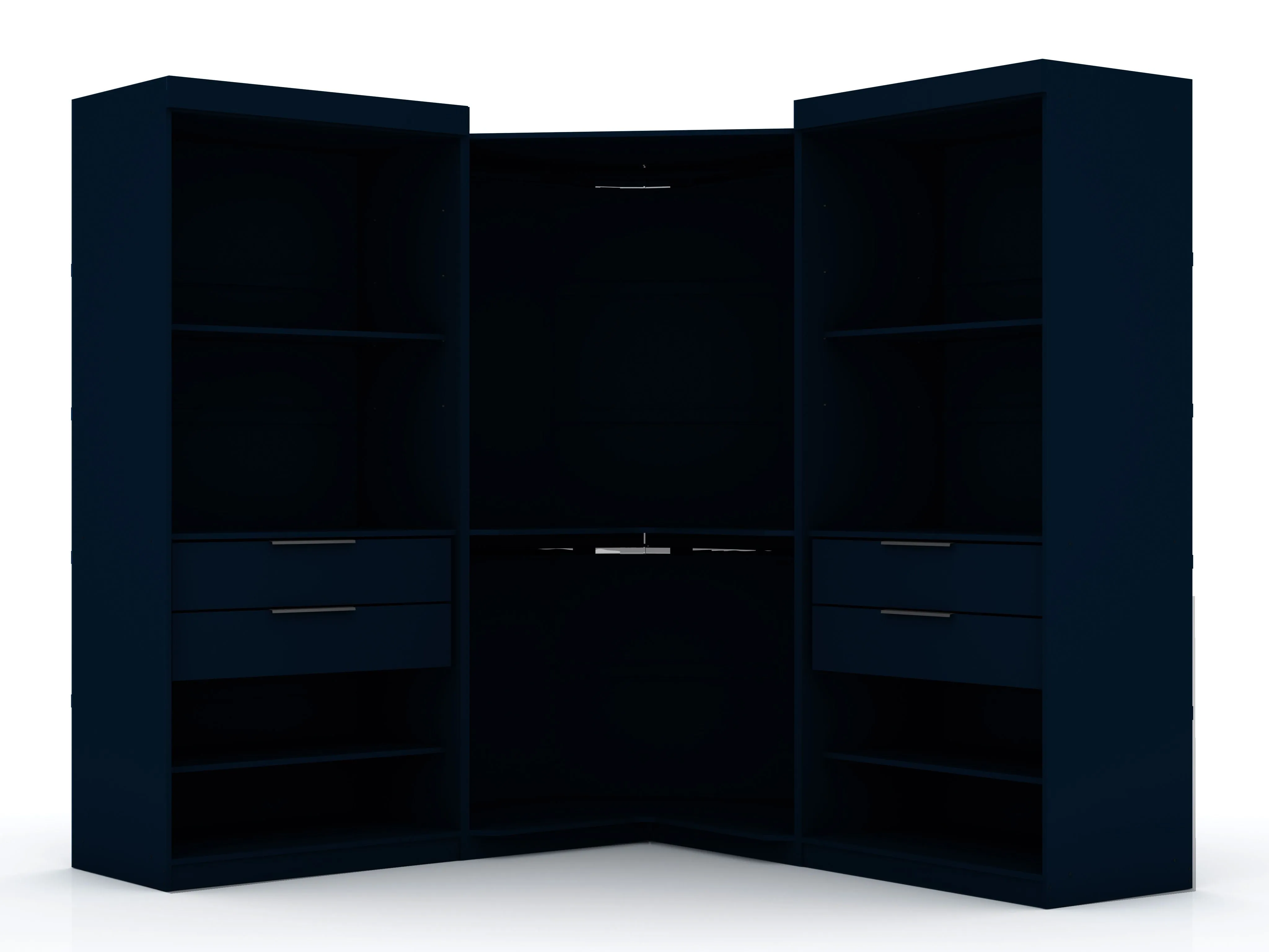 Mulberry Open 3 Sectional Modern Wardrobe Corner Closet with 4 Drawers - Set of 3 in Tatiana Midnight Blue