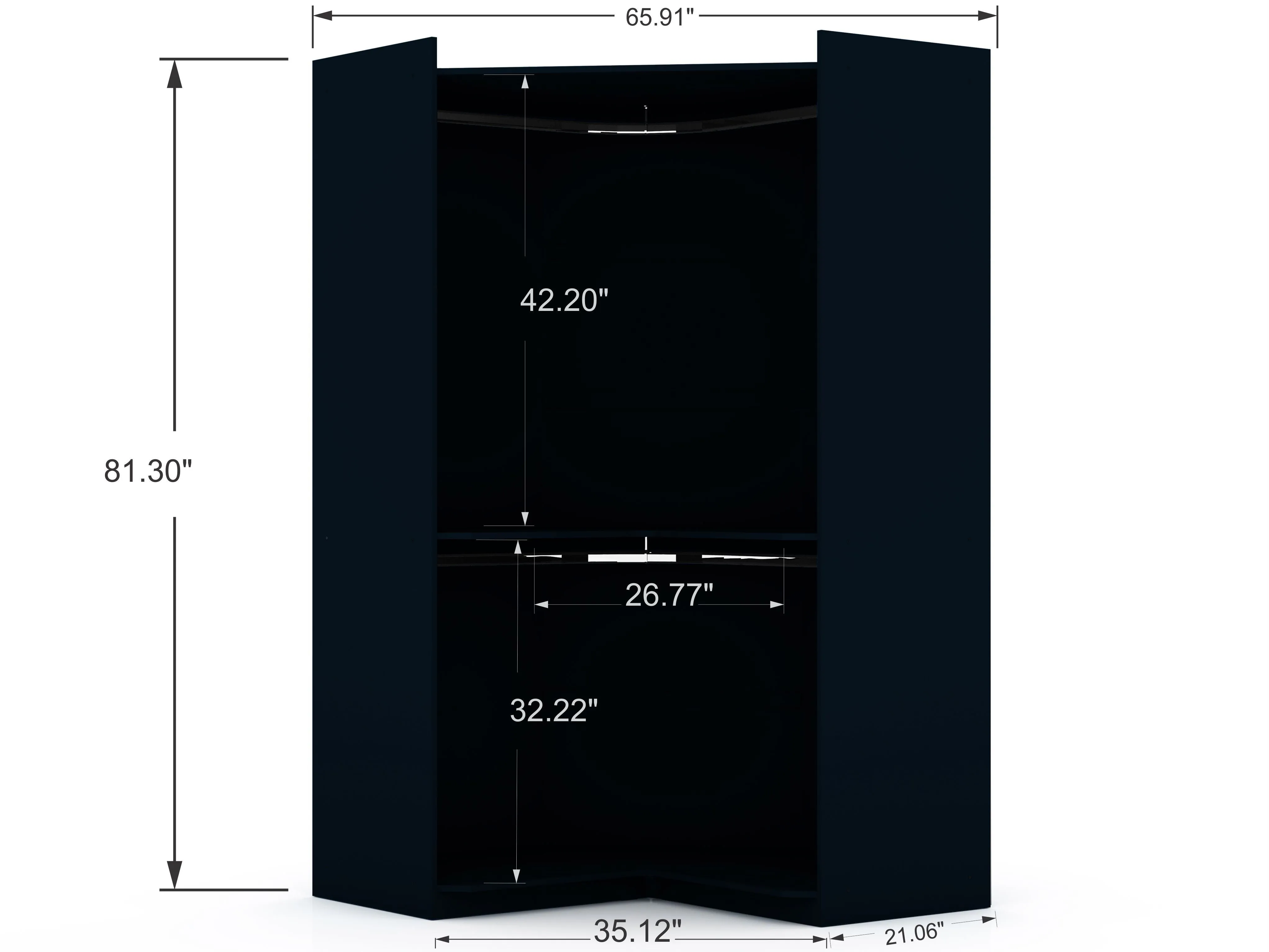 Mulberry Open 3 Sectional Modern Wardrobe Corner Closet with 4 Drawers - Set of 3 in Tatiana Midnight Blue