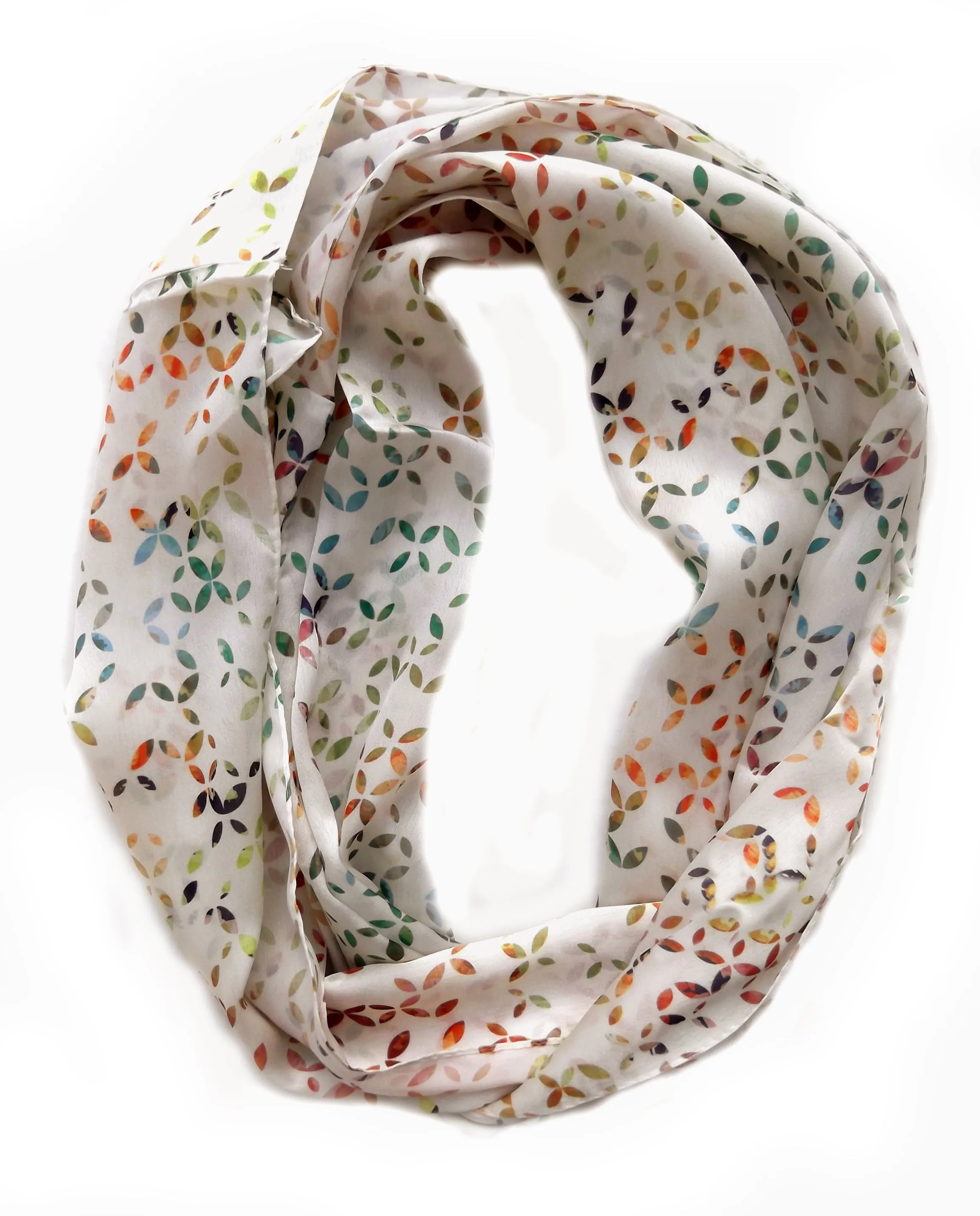 Multi-color Scattered Leaf Infinity Silk Scarf