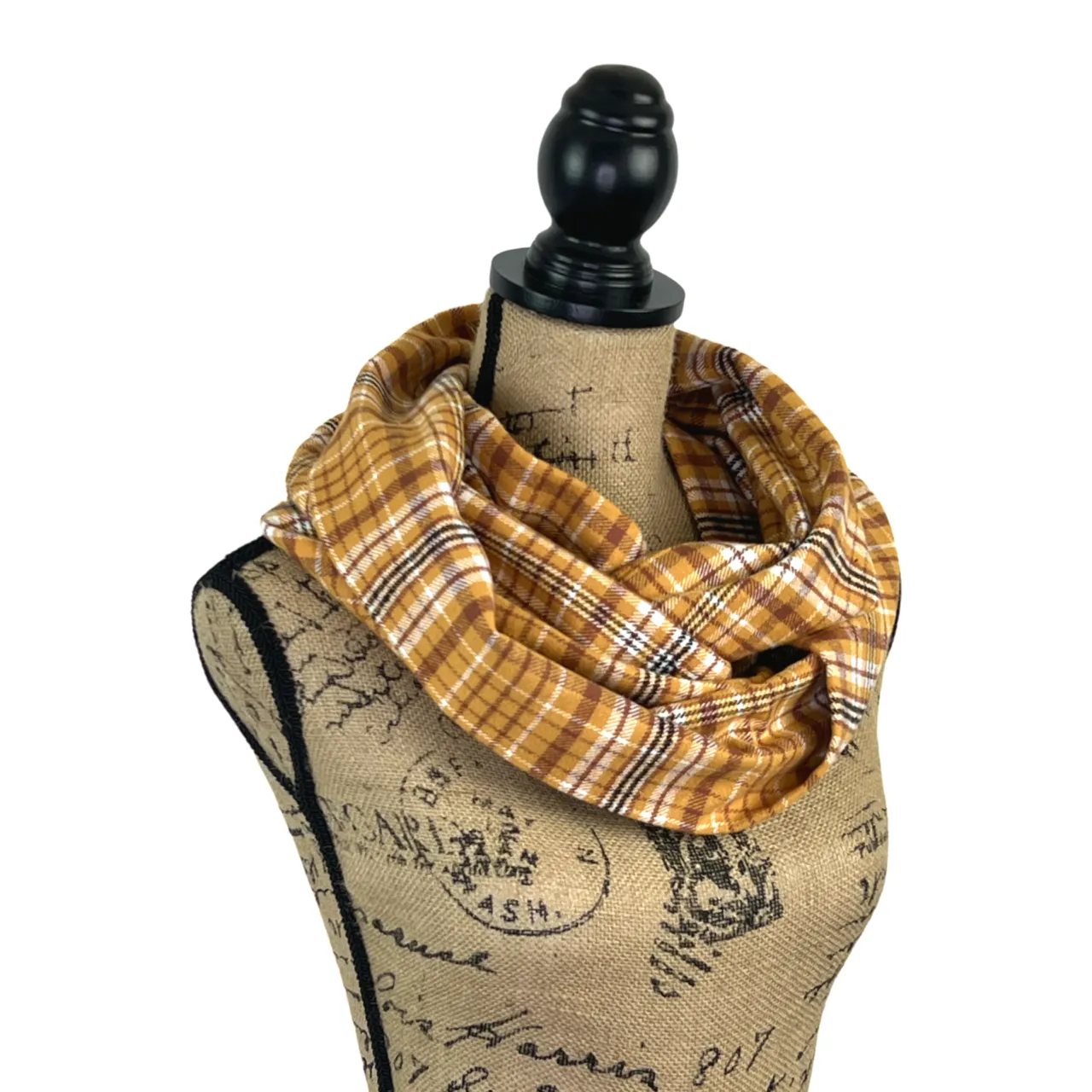 Mustard Yellow, Cinnamon Orange, Black, and White Luxe Collection Plaid Infinity and Blanket Scarves