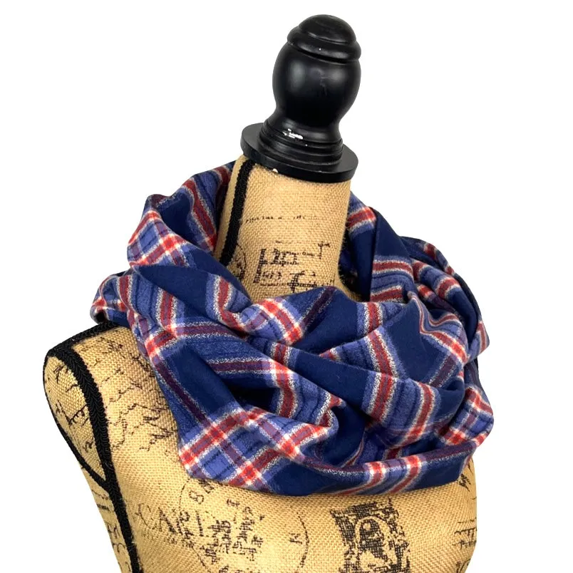 Navy, Dusty Blue, Persimmon and Cream Luxe Collection Plaid Infinity and Blanket Scarves