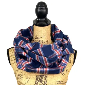 Navy, Dusty Blue, Persimmon and Cream Luxe Collection Plaid Infinity and Blanket Scarves