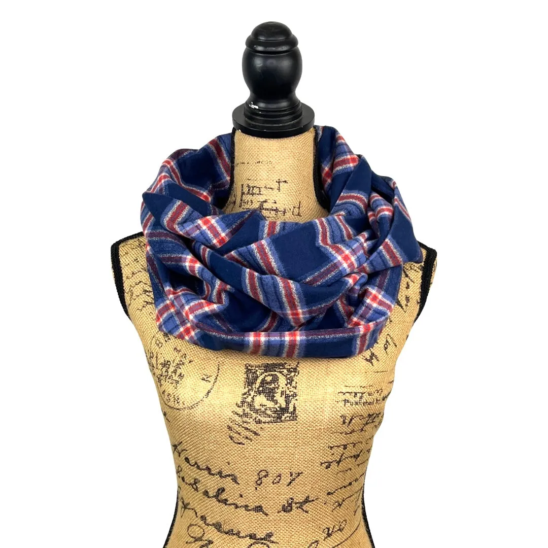 Navy, Dusty Blue, Persimmon and Cream Luxe Collection Plaid Infinity and Blanket Scarves