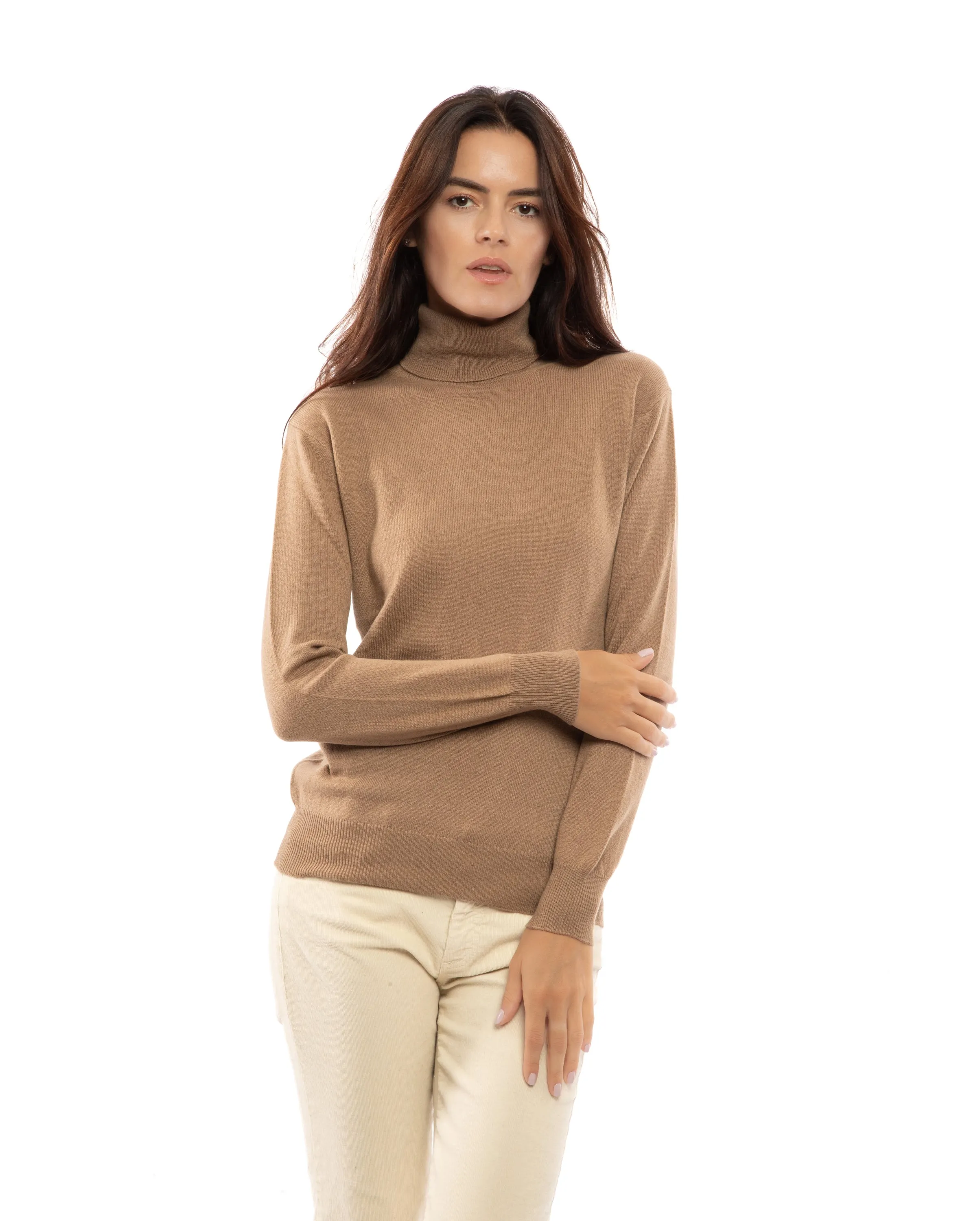 NEW FALL 24 - Women's Pure Cashmere Turtleneck Sweater Camel